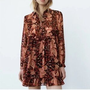 Zara Paisley Print Ruffle Dress